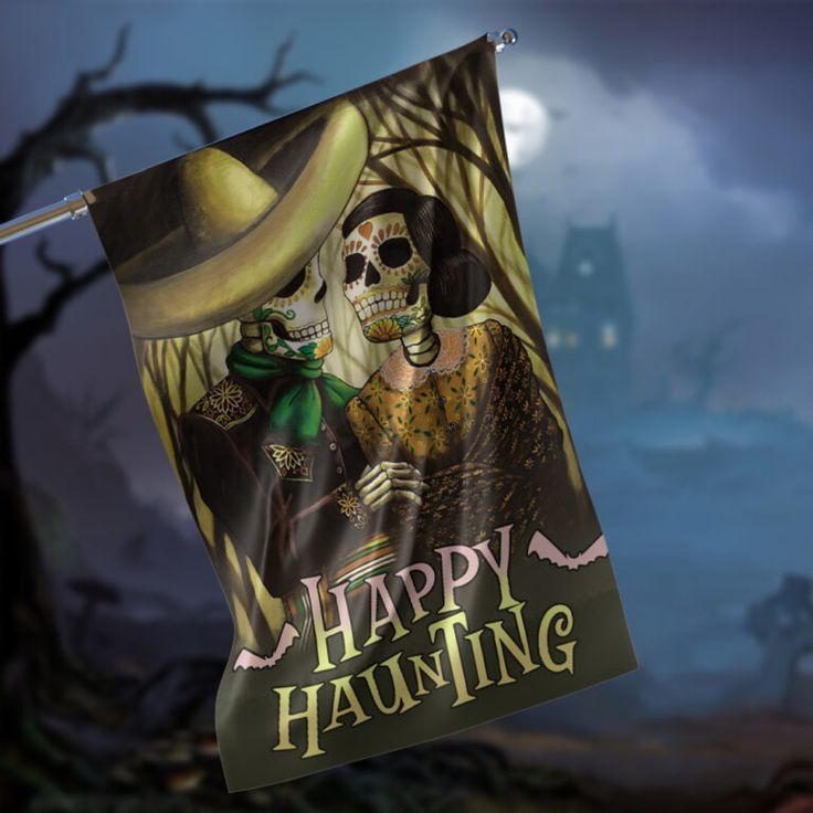Happy Haunting Sugar Skull Garden Flag – 12×18 Garden Flag Happy Haunting Sugar Skull Garden Flag - 12x18 Garden Flag