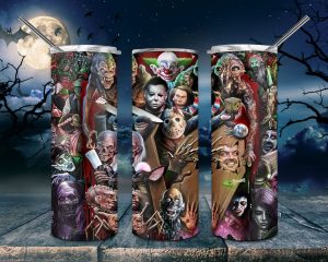 Halloween Horror Characters Tumbler PNG, 20oz Skinny Tumbler PNG