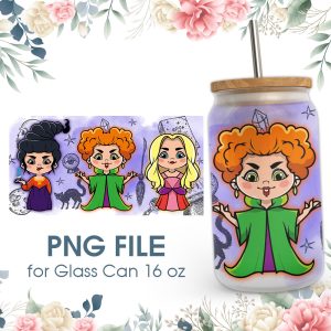 Hocus Pocus Chibi 16 Oz Glass Can Png File