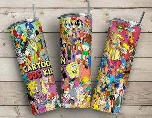 Cartoon 90S Kids Tumbler Png, 20Oz Skinny Tumbler Sublimation Design