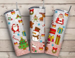 Christmas Santa Glitter Tumbler Png, 20Oz Skinny Tumbler Png