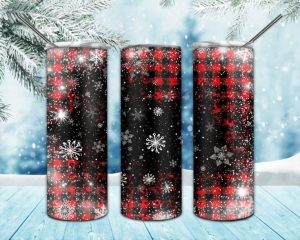 Christmas Snow Red Plaid Tumbler PNG, 20oz Skinny Tumbler PNG