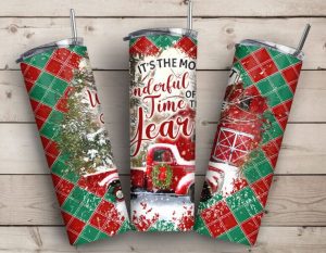 Christmas Wonderful Time Tumbler PNG, 20oz Skinny Tumbler PNG