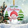 Baby Snowman First Christmas Ornament Png, Round Christmas Ornament