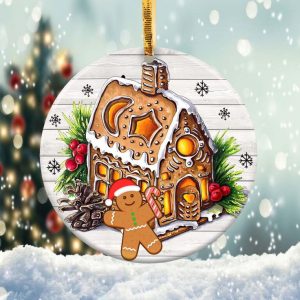 Christmas Gingerbread House Ornament Png, Round Christmas Ornament