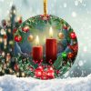 Christmas Candle with Mistletoe Ornament Png, Round Christmas Ornament