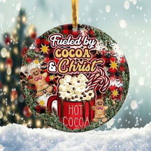 Fueled by Cocoa and Christ Ornament Png, Round Christmas Ornament