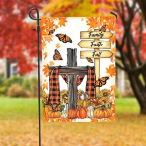Faith Family Fall Thanksgiving Garden Flag – 12×18 Garden Flag