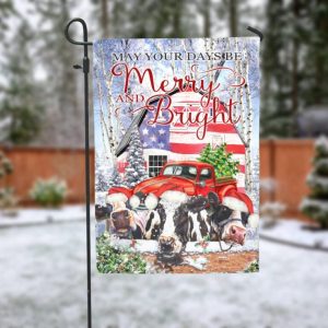 Cows At Christmas Be Merry And Bright Garden Flag – 12×18 Garden Flag