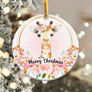 Baby Giraffe First Christmas Ornament Png, Round Christmas Ornament