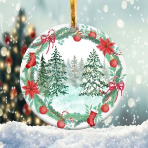 Christmas Farmhouse Tree Ornament Png, Round Christmas Ornament
