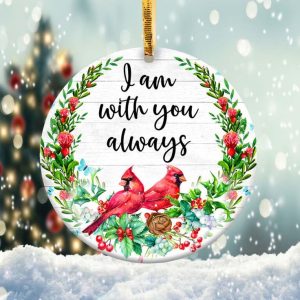Cardinal I am With You Ornament Png, Round Christmas Ornament