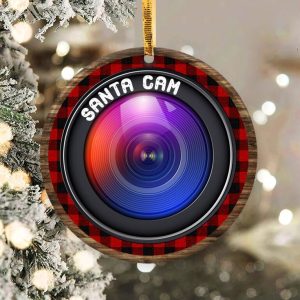 Christmas Santa Cam Ornament Png, Round Christmas Ornament