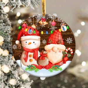 Snowman and Gnome Ornament Png, Round Christmas Ornament