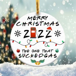 Christmas 2022 Sucked Gas Ornament Png, Round Christmas Ornament