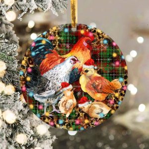Christmas Chicken Family Ornament Png, Round Christmas Ornament