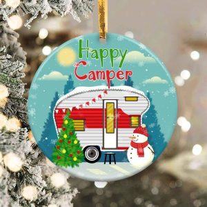 Happy Camper Ornament Png, Round Christmas Ornament
