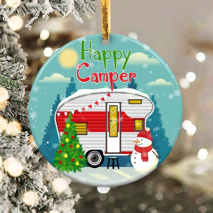Happy Camper Ornament Png, Round Christmas Ornament Happy Camper Ornament Png, Round Christmas Ornament