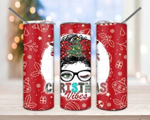 Christmas Vibes Tumbler PNG, Messy Bun Tumbler