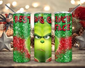 Christmas Resting Grinch Face Tumbler PNG, 20oz Skinny Tumbler PNG