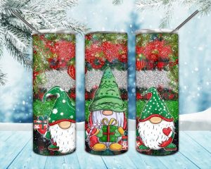 Christmas Santa Gnome Tumbler PNG, 20oz Skinny Tumbler PNG