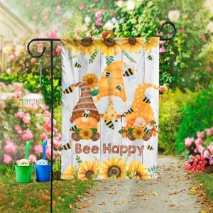 Bee Happy Gnome Sunflower Garden Flag – 12×18 Garden Flag
