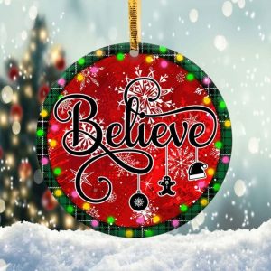 Christmas Believe Ornament Png, Round Christmas Ornament