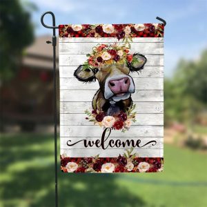 Cow Red Floral Gingham Garden Flag – 12×18 Garden Flag