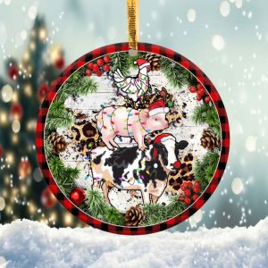 Christmas Farm Animals Ornament Png, Round Christmas Ornament