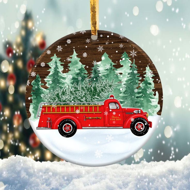 Christmas Fire Truck Ornament Png, Round Christmas Ornament Christmas Fire Truck Ornament Png, Round Christmas Ornament