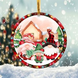 Christmas Gnome Family Ornament Png, Round Christmas Ornament