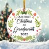 First Christmas as Grandparents Ornament Png, Round Christmas Ornament
