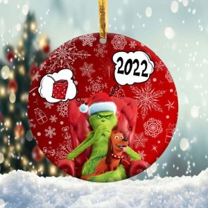 Christmas Grinch Dog Ornament Png, Round Christmas Ornament