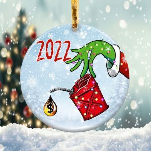 Christmas Grinch Hand Ornament Png, Round Christmas Ornament