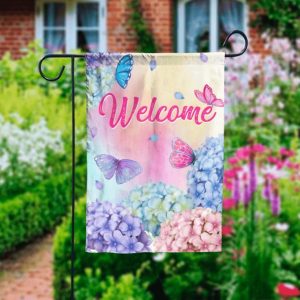 Watercolor Butterfly Welcome Garden Flag – 12×18 Garden Flag