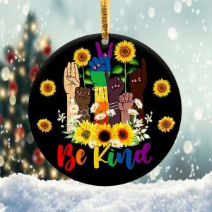 Lgbt Be Kind Ornament Png, Round Christmas Ornament