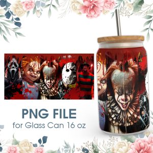 Halloween Horror Characters 16 Oz Glass Can Png File