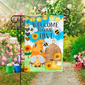 Welcome to Our Hive Gnome Garden Flag – 12×18 Garden Flag