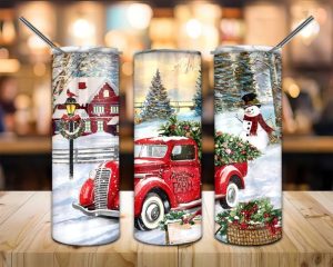 Christmas Winter Barn Tumbler Wrap, Farm Scene Tumbler