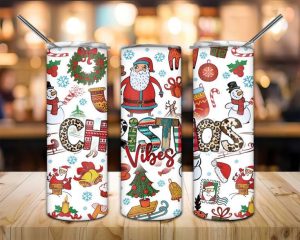 Christmas Vibes Tumbler PNG, Santa Claus Tumbler