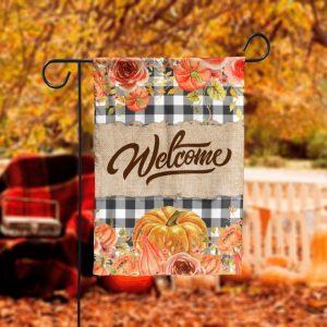 Fall Floral Pumpkin Plaid Garden Flag - 12X18 Garden Flag