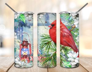 Christmas Winter Bird Tumbler PNG, 20oz Skinny Tumbler PNG
