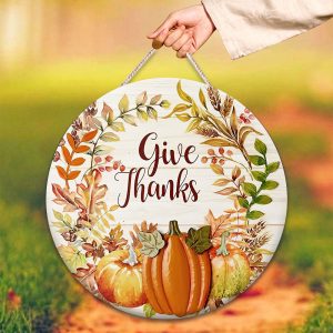 Give Thanks Pumpkin Patch Round Door Hanger Png,Wood Door Hanger