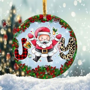 Christmas Santa Joy Ornament Png, Round Christmas Ornament