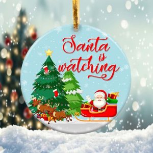Santa Watching Ornament Png, Round Christmas Ornament