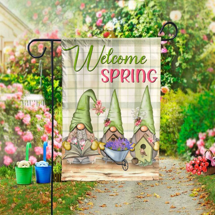Welcome Spring Gnome Garden Flag – 12×18 Garden Flag Welcome Spring Gnome Garden Flag – 12×18 Garden Flag