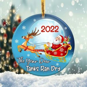 Funny Gas Price 2022 Santa Ornament Png, Round Christmas Ornament