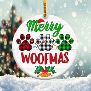 Merry Woofmas Ornament Png, Round Christmas Ornament