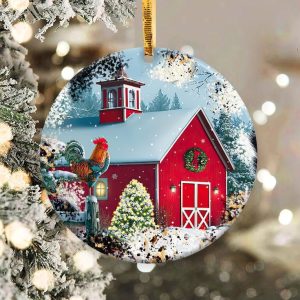 Christmas Barn Western Ornament Png, Round Christmas Ornament