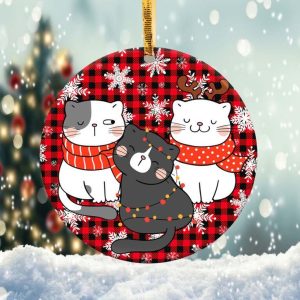 Christmas Funny Cats Ornament Png, Round Christmas Ornament